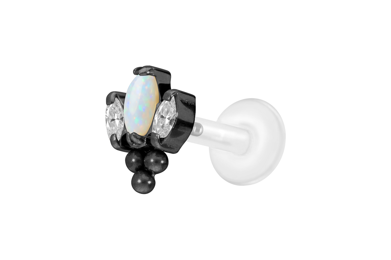 PTFE Labret Piercing mit Innengewinde + Titan-Aufsatz LOTUSBLÜTE + 3 KUGELN